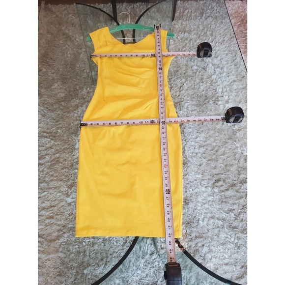 Muxxn Women's Yellow Retro 1950s Asymmetrical Neck Knee Length Pencil Dress M - Picture 6 of 10